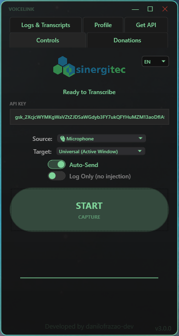 VoiceLink WPF App Dashboard